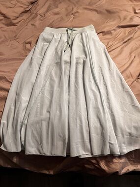 NWT High Waisted Drawstring Contrast Mesh 2-in-1 Pocket Flowy Midi Flare Skirt